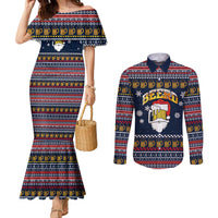 Santa Beerd Christmas Couples Matching Mermaid Dress and Long Sleeve Button Shirt Xmas Holiday Patterns - Wonder Print Shop