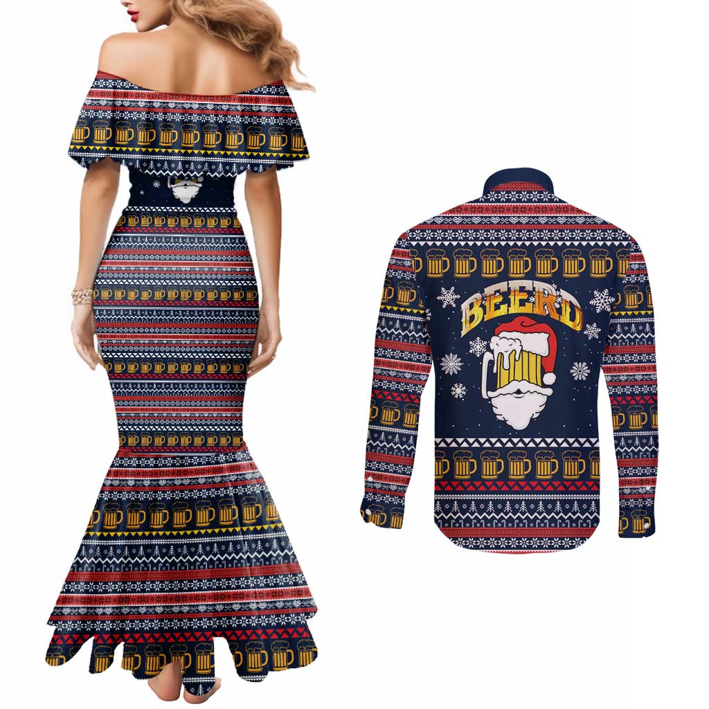 Santa Beerd Christmas Couples Matching Mermaid Dress and Long Sleeve Button Shirt Xmas Holiday Patterns - Wonder Print Shop