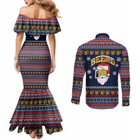Santa Beerd Christmas Couples Matching Mermaid Dress and Long Sleeve Button Shirt Xmas Holiday Patterns - Wonder Print Shop