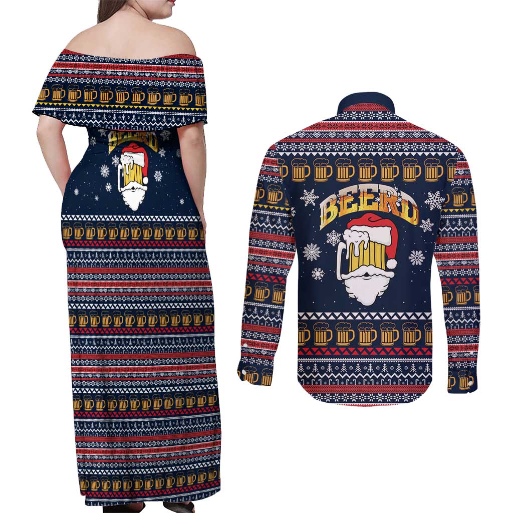 Santa Beerd Christmas Couples Matching Off Shoulder Maxi Dress and Long Sleeve Button Shirt Xmas Holiday Patterns - Wonder Print Shop