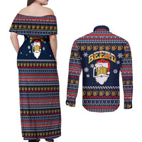 Santa Beerd Christmas Couples Matching Off Shoulder Maxi Dress and Long Sleeve Button Shirt Xmas Holiday Patterns - Wonder Print Shop
