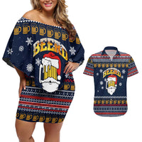 Santa Beerd Christmas Couples Matching Off Shoulder Short Dress and Hawaiian Shirt Xmas Holiday Patterns - Wonder Print Shop