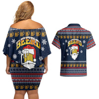 Santa Beerd Christmas Couples Matching Off Shoulder Short Dress and Hawaiian Shirt Xmas Holiday Patterns - Wonder Print Shop
