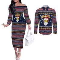 Santa Beerd Christmas Couples Matching Off The Shoulder Long Sleeve Dress and Long Sleeve Button Shirt Xmas Holiday Patterns - Wonder Print Shop