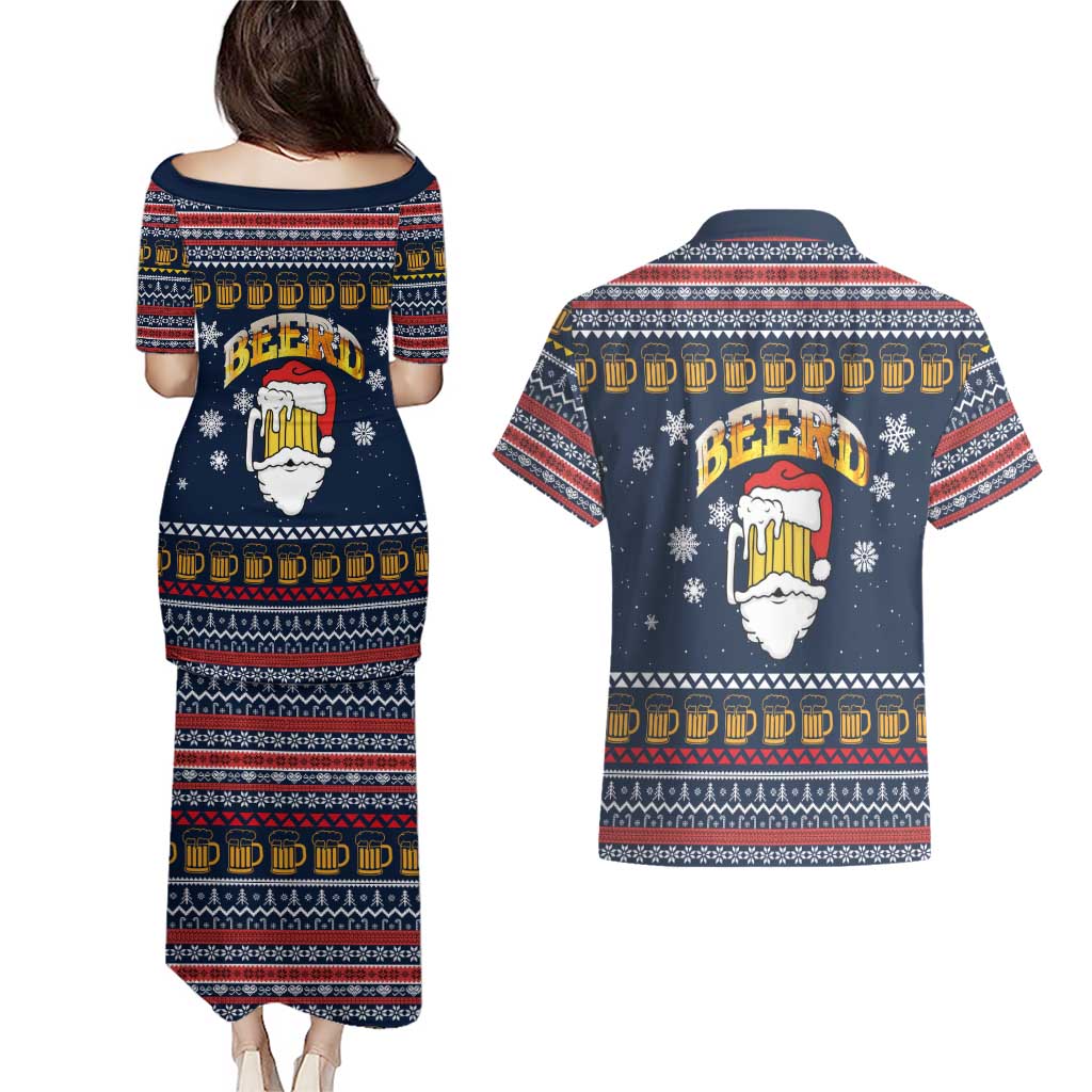 Santa Beerd Christmas Couples Matching Puletasi and Hawaiian Shirt Xmas Holiday Patterns - Wonder Print Shop