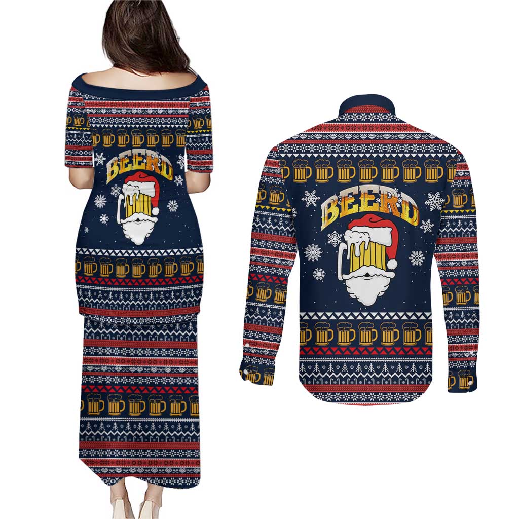 Santa Beerd Christmas Couples Matching Puletasi and Long Sleeve Button Shirt Xmas Holiday Patterns - Wonder Print Shop
