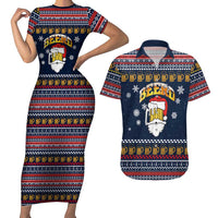 Santa Beerd Christmas Couples Matching Short Sleeve Bodycon Dress and Hawaiian Shirt Xmas Holiday Patterns - Wonder Print Shop