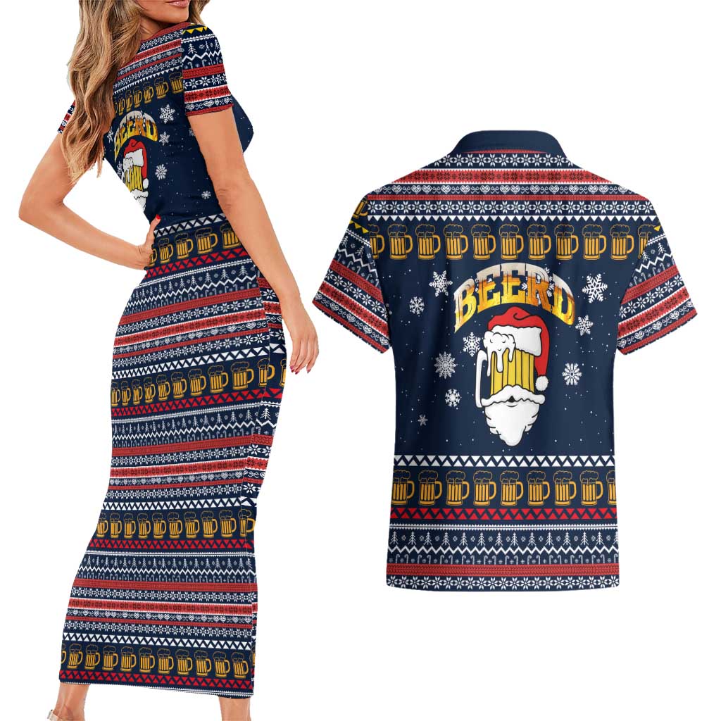 Santa Beerd Christmas Couples Matching Short Sleeve Bodycon Dress and Hawaiian Shirt Xmas Holiday Patterns - Wonder Print Shop