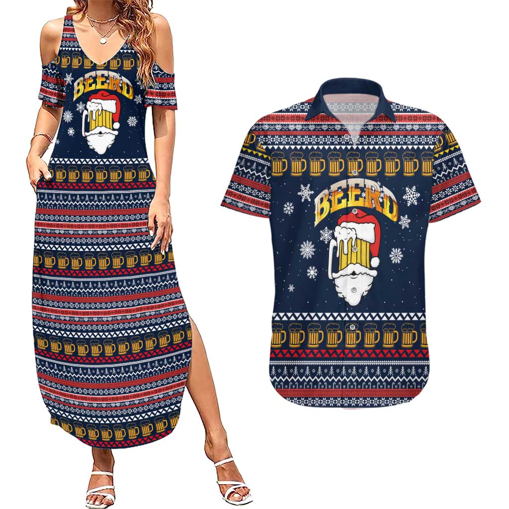 Santa Beerd Christmas Couples Matching Summer Maxi Dress and Hawaiian Shirt Xmas Holiday Patterns - Wonder Print Shop