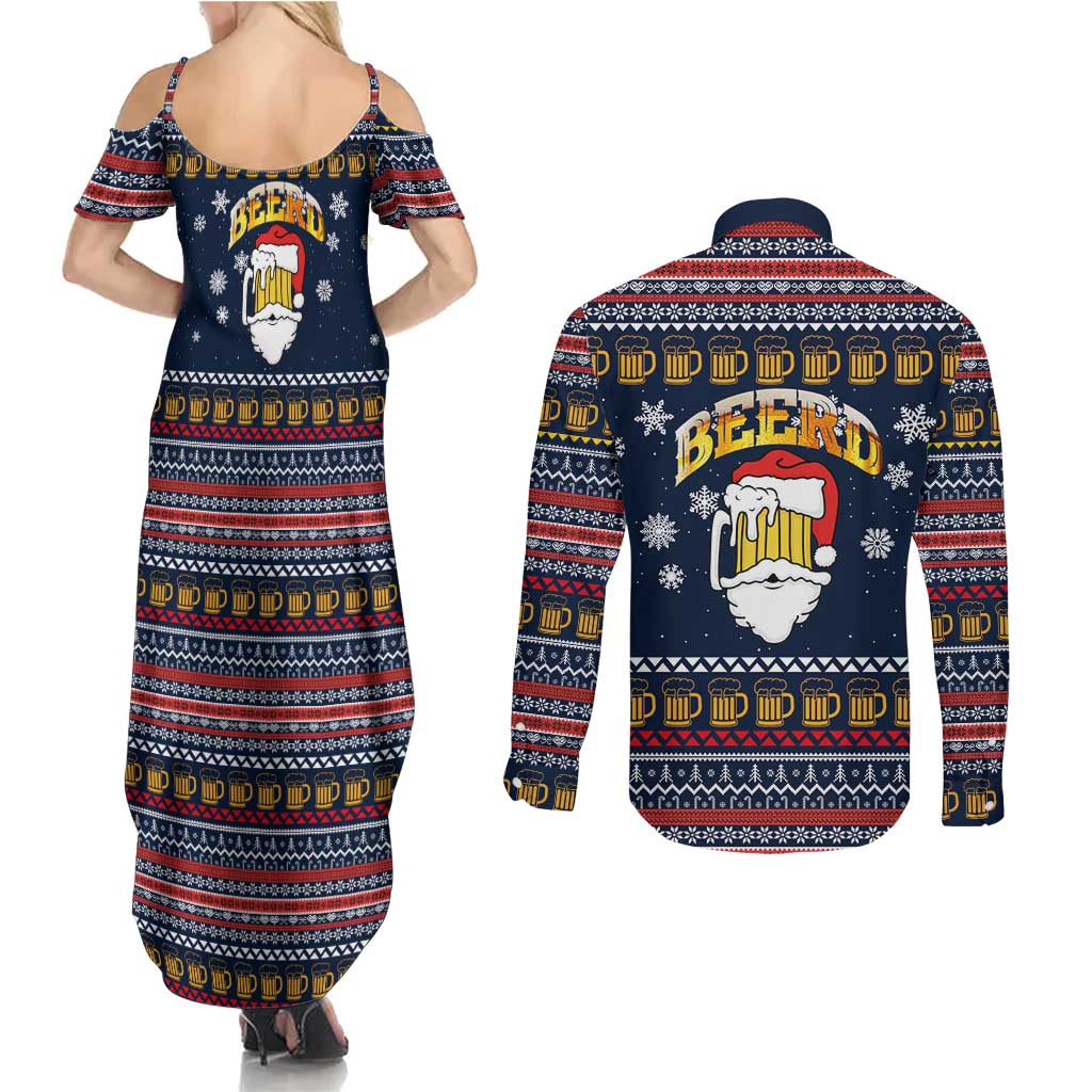 Santa Beerd Christmas Couples Matching Summer Maxi Dress and Long Sleeve Button Shirt Xmas Holiday Patterns - Wonder Print Shop