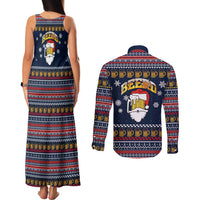 Santa Beerd Christmas Couples Matching Tank Maxi Dress and Long Sleeve Button Shirt Xmas Holiday Patterns - Wonder Print Shop
