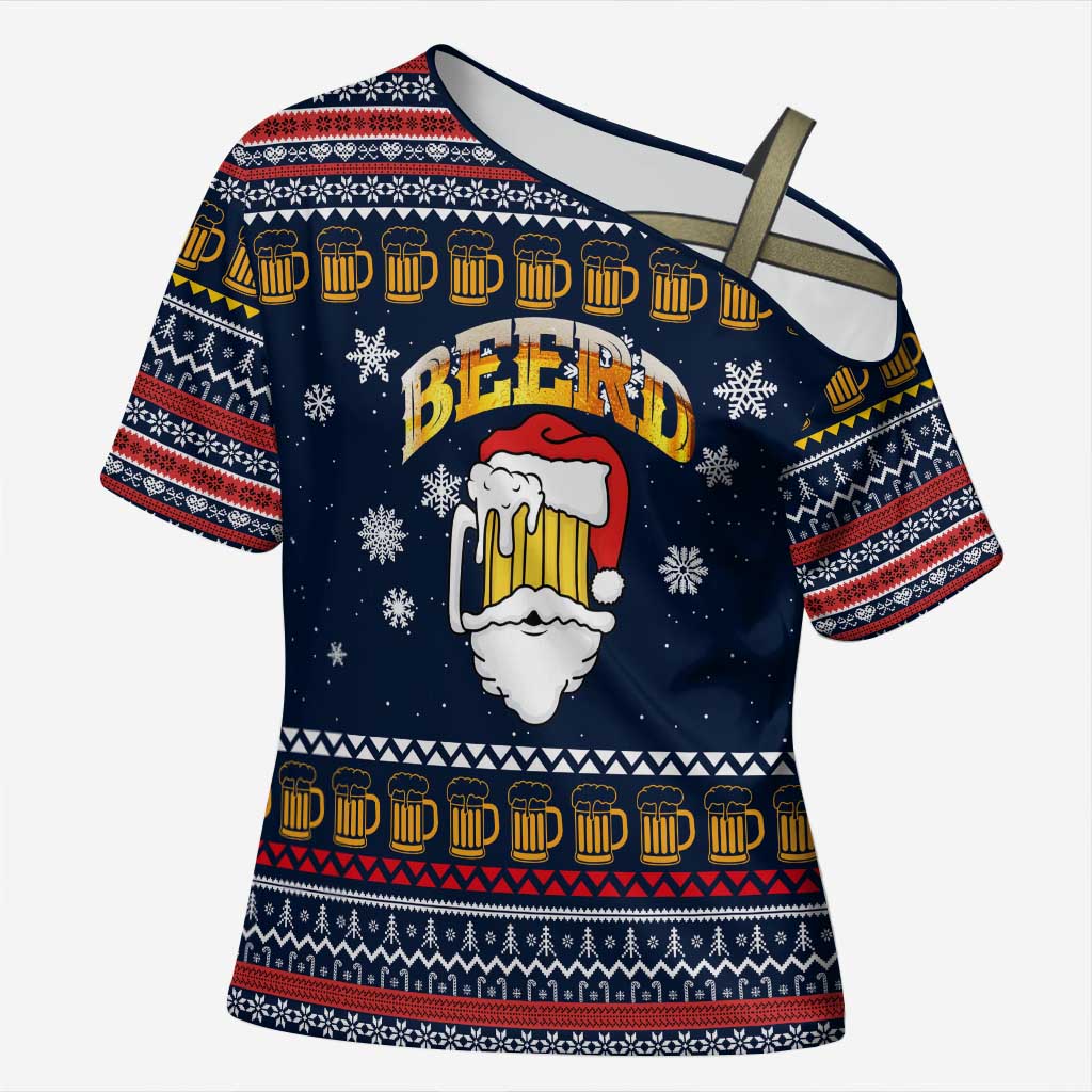 Santa Beerd Christmas Cross Shoulder Shirt Xmas Holiday Patterns - Wonder Print Shop