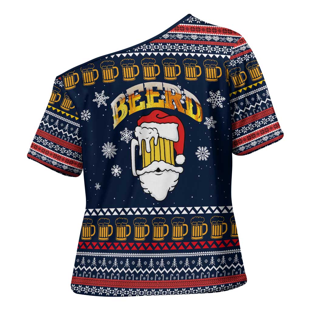 Santa Beerd Christmas Cross Shoulder Shirt Xmas Holiday Patterns - Wonder Print Shop