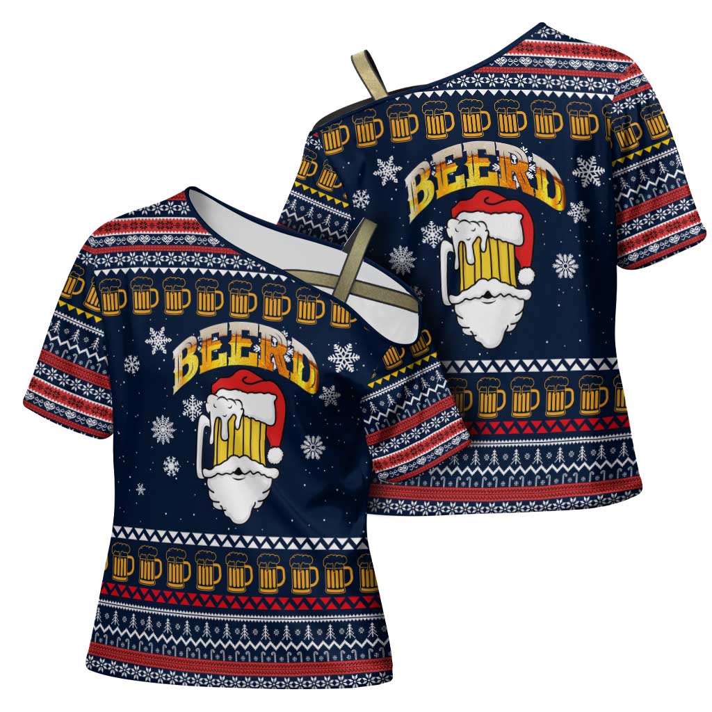 Santa Beerd Christmas Cross Shoulder Shirt Xmas Holiday Patterns - Wonder Print Shop