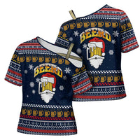 Santa Beerd Christmas Cross Shoulder Shirt Xmas Holiday Patterns - Wonder Print Shop