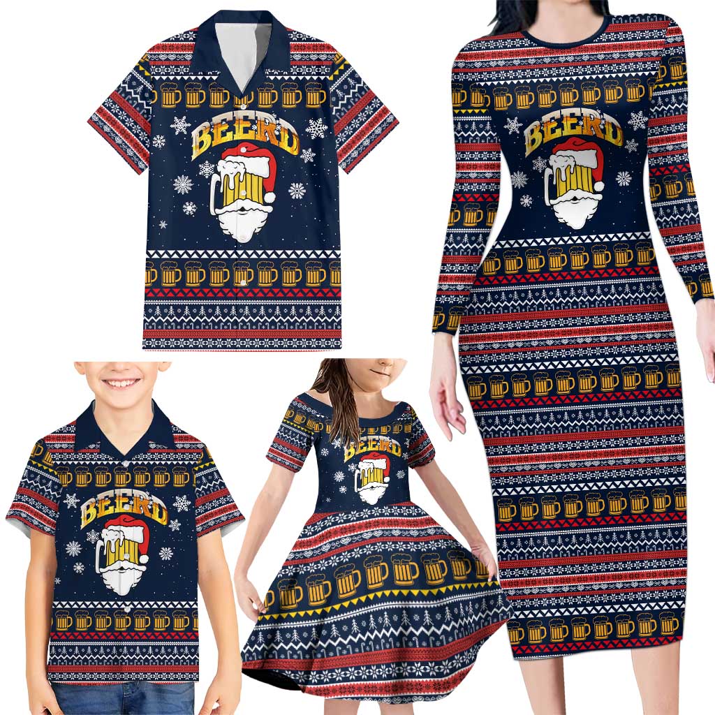 Santa Beerd Christmas Family Matching Long Sleeve Bodycon Dress and Hawaiian Shirt Xmas Holiday Patterns - Wonder Print Shop