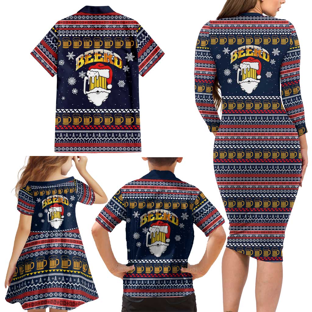 Santa Beerd Christmas Family Matching Long Sleeve Bodycon Dress and Hawaiian Shirt Xmas Holiday Patterns - Wonder Print Shop
