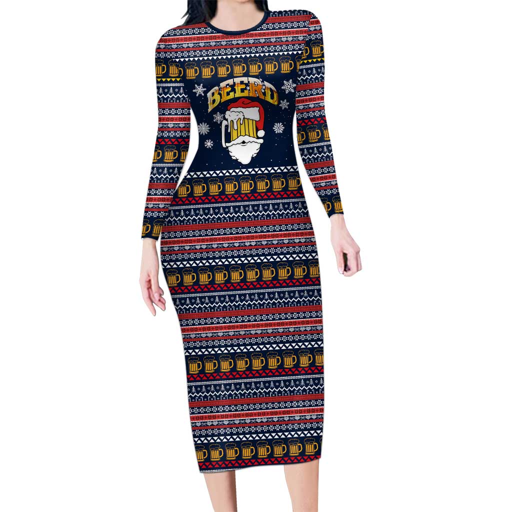 Santa Beerd Christmas Family Matching Long Sleeve Bodycon Dress and Hawaiian Shirt Xmas Holiday Patterns - Wonder Print Shop