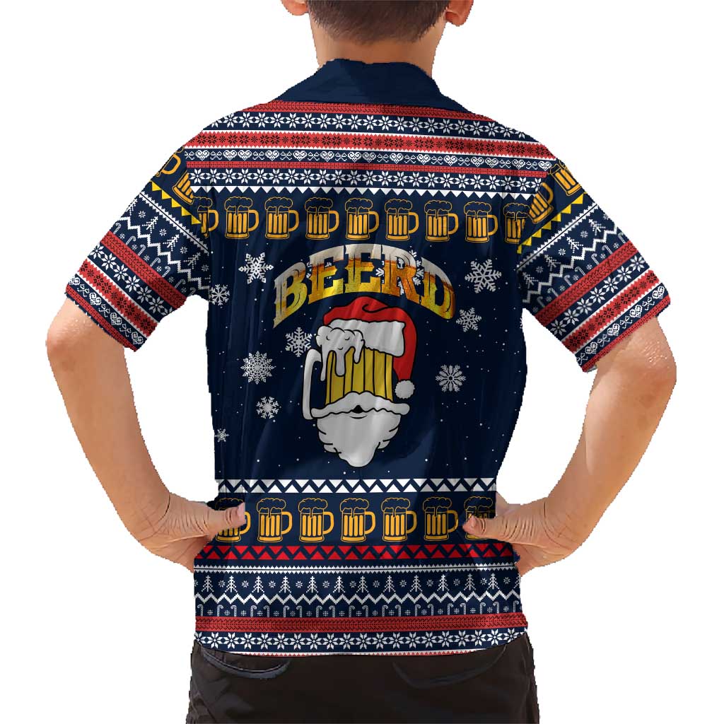 Santa Beerd Christmas Family Matching Off The Shoulder Long Sleeve Dress and Hawaiian Shirt Xmas Holiday Patterns - undefined