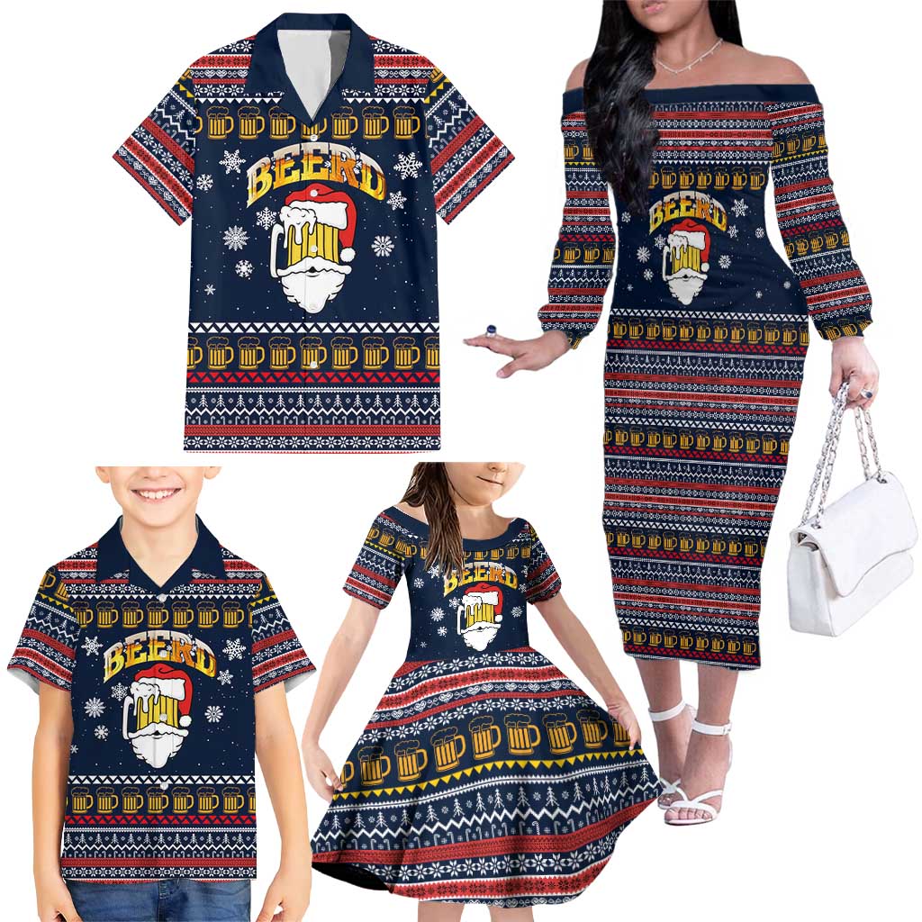 Santa Beerd Christmas Family Matching Off The Shoulder Long Sleeve Dress and Hawaiian Shirt Xmas Holiday Patterns - undefined