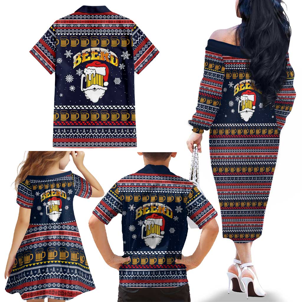 Santa Beerd Christmas Family Matching Off The Shoulder Long Sleeve Dress and Hawaiian Shirt Xmas Holiday Patterns - undefined