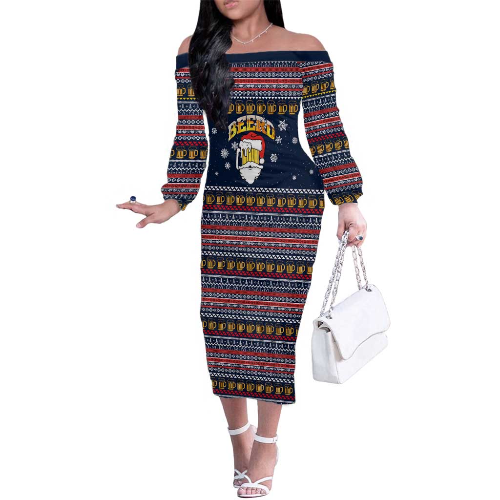 Santa Beerd Christmas Family Matching Off The Shoulder Long Sleeve Dress and Hawaiian Shirt Xmas Holiday Patterns - undefined