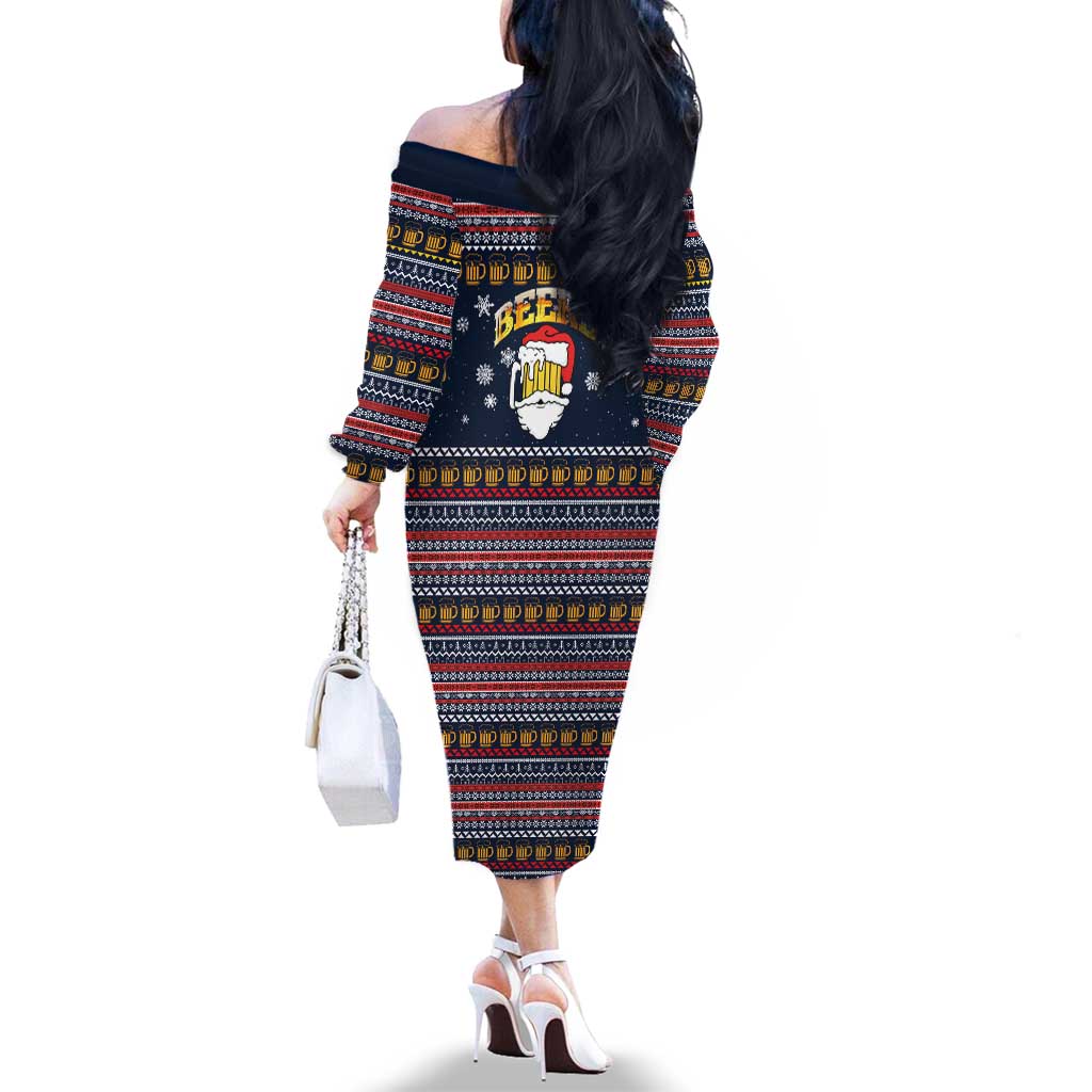 Santa Beerd Christmas Family Matching Off The Shoulder Long Sleeve Dress and Hawaiian Shirt Xmas Holiday Patterns - undefined