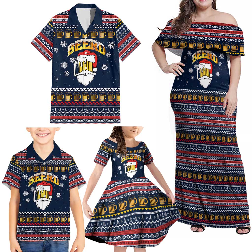 Santa Beerd Christmas Family Matching Off Shoulder Maxi Dress and Hawaiian Shirt Xmas Holiday Patterns - Wonder Print Shop