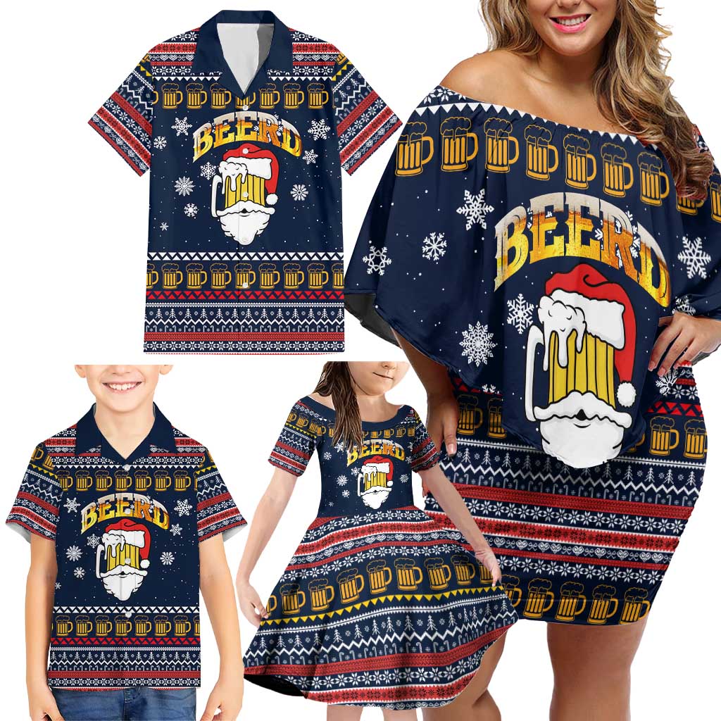 Santa Beerd Christmas Family Matching Off Shoulder Short Dress and Hawaiian Shirt Xmas Holiday Patterns - Wonder Print Shop