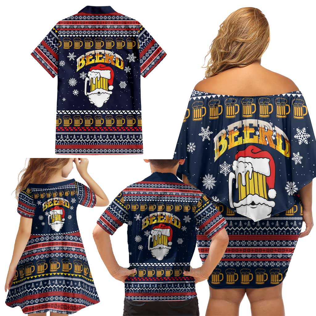 Santa Beerd Christmas Family Matching Off Shoulder Short Dress and Hawaiian Shirt Xmas Holiday Patterns - Wonder Print Shop