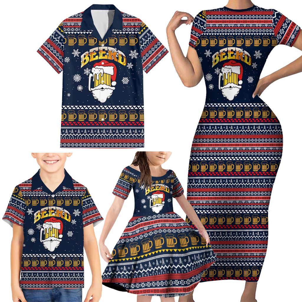 Santa Beerd Christmas Family Matching Short Sleeve Bodycon Dress and Hawaiian Shirt Xmas Holiday Patterns - Wonder Print Shop