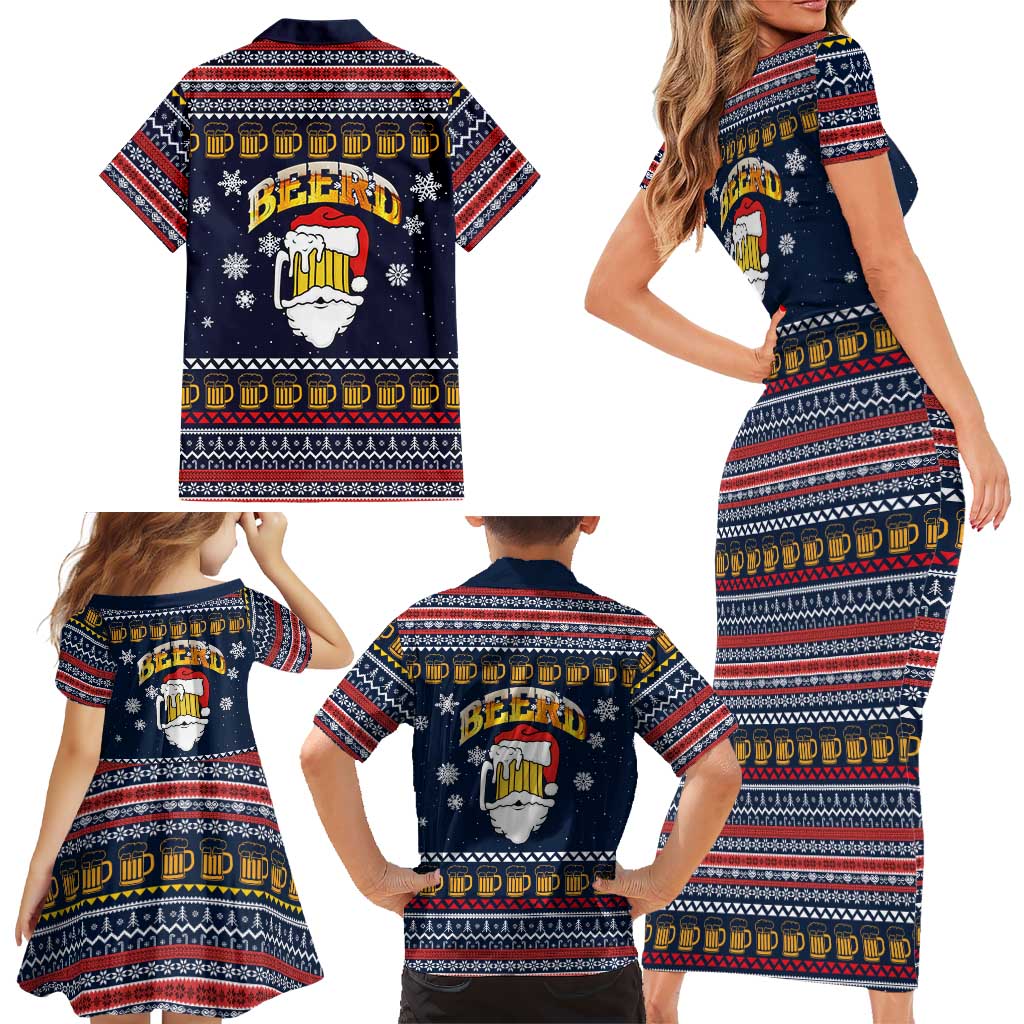 Santa Beerd Christmas Family Matching Short Sleeve Bodycon Dress and Hawaiian Shirt Xmas Holiday Patterns - Wonder Print Shop