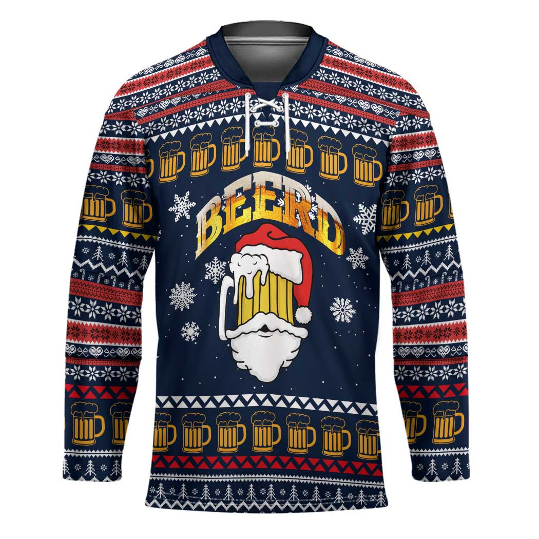 Santa Beerd Christmas Hockey Jersey Xmas Holiday Patterns - Wonder Print Shop