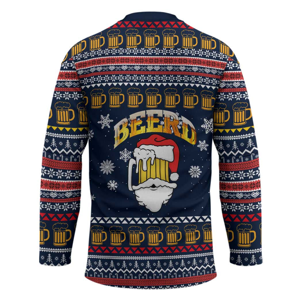 Santa Beerd Christmas Hockey Jersey Xmas Holiday Patterns - Wonder Print Shop