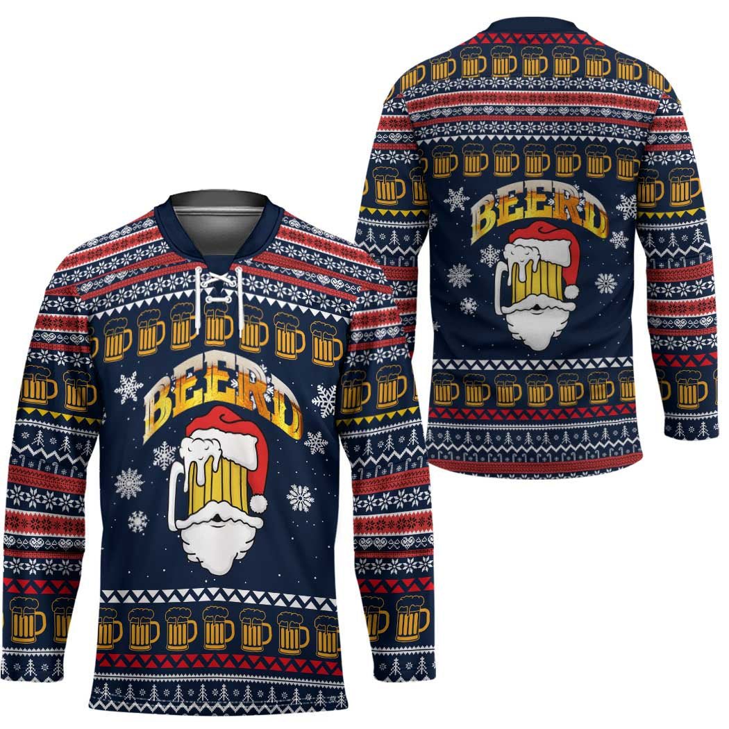 Santa Beerd Christmas Hockey Jersey Xmas Holiday Patterns - Wonder Print Shop