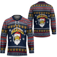 Santa Beerd Christmas Hockey Jersey Xmas Holiday Patterns - Wonder Print Shop