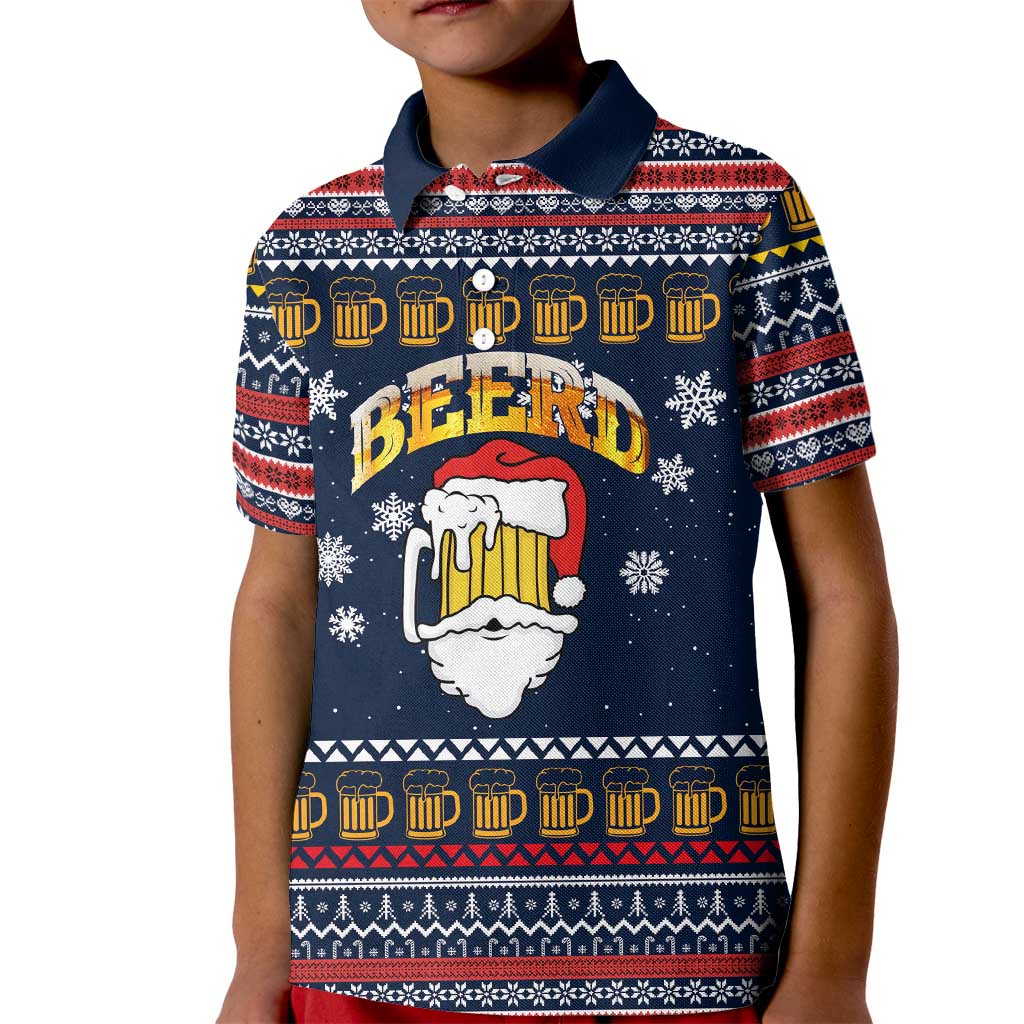 Santa Beerd Christmas Kid Polo Shirt Xmas Holiday Patterns - Wonder Print Shop
