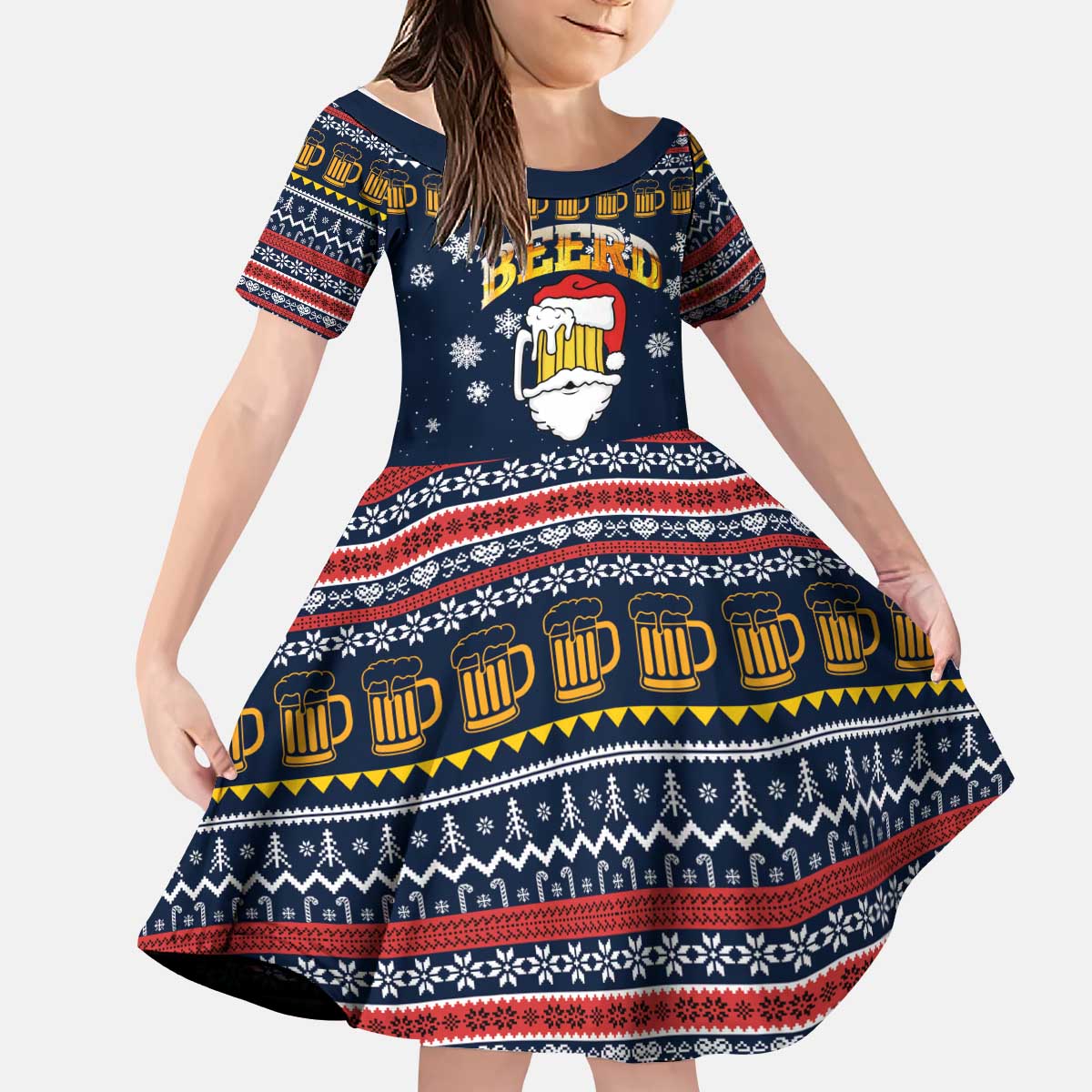 Santa Beerd Christmas Kid Short Sleeve Dress Xmas Holiday Patterns - Wonder Print Shop