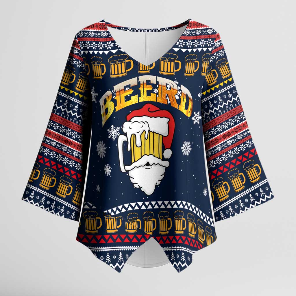 Santa Beerd Christmas Kimono Sleeve Blouse Xmas Holiday Patterns - Wonder Print Shop