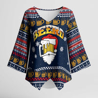 Santa Beerd Christmas Kimono Sleeve Blouse Xmas Holiday Patterns - Wonder Print Shop