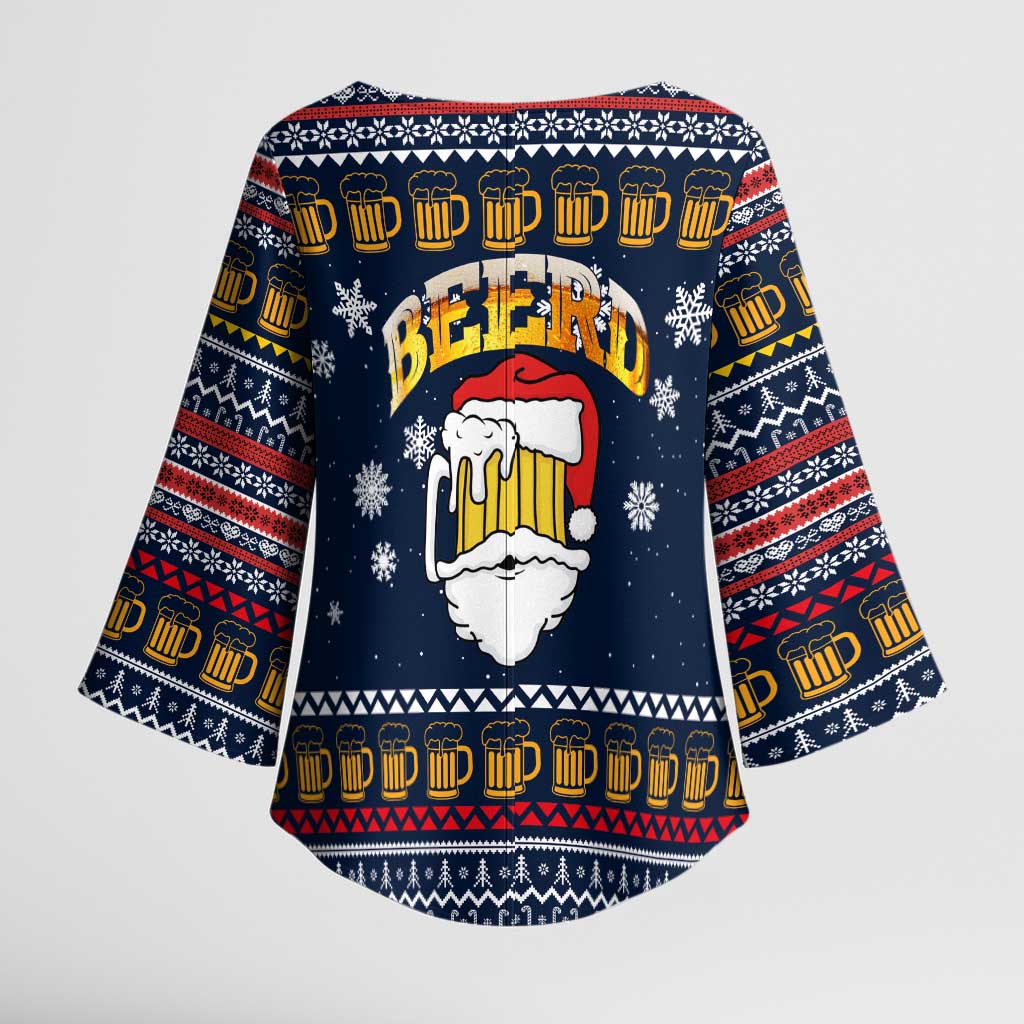 Santa Beerd Christmas Kimono Sleeve Blouse Xmas Holiday Patterns - Wonder Print Shop