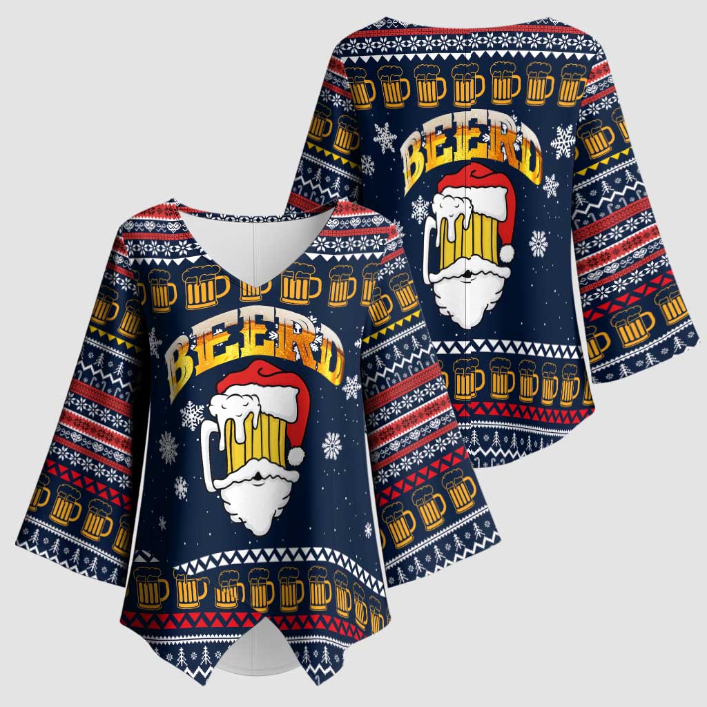 Santa Beerd Christmas Kimono Sleeve Blouse Xmas Holiday Patterns - Wonder Print Shop