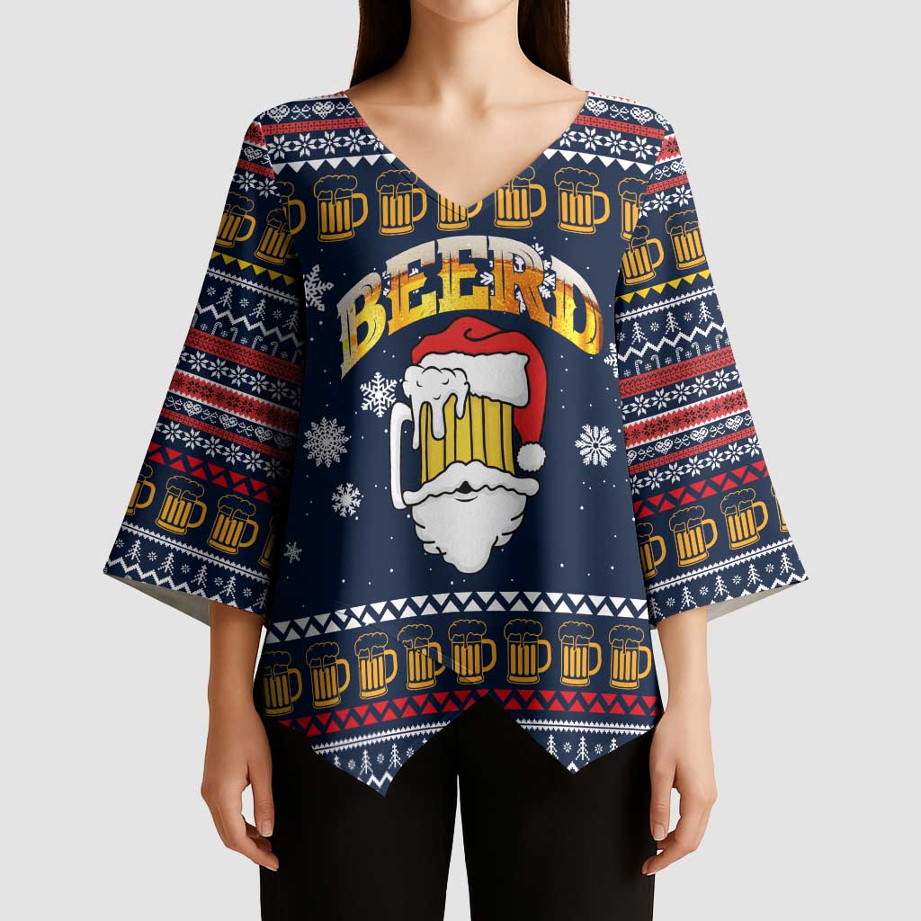 Santa Beerd Christmas Kimono Sleeve Blouse Xmas Holiday Patterns - Wonder Print Shop