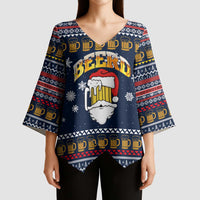 Santa Beerd Christmas Kimono Sleeve Blouse Xmas Holiday Patterns - Wonder Print Shop