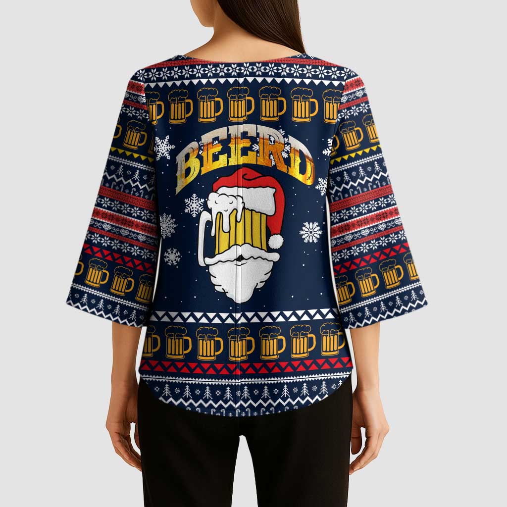 Santa Beerd Christmas Kimono Sleeve Blouse Xmas Holiday Patterns - Wonder Print Shop