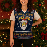 Santa Beerd Christmas Knitted V-Neck Vest Xmas Holiday Patterns - Wonder Print Shop