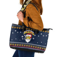 Santa Beerd Christmas Leather Tote Bag Xmas Holiday Patterns - Wonder Print Shop