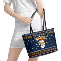 Santa Beerd Christmas Leather Tote Bag Xmas Holiday Patterns - Wonder Print Shop