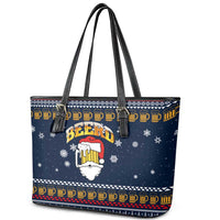 Santa Beerd Christmas Leather Tote Bag Xmas Holiday Patterns - Wonder Print Shop