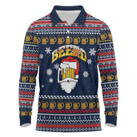 Santa Beerd Christmas Long Sleeve Polo Shirt Xmas Holiday Patterns - Wonder Print Shop